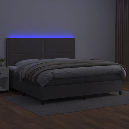 kontinentalseng med LED-lys 200x200 cm kunstlæder grå