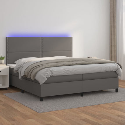 kontinentalseng med LED-lys 200x200 cm kunstlæder grå