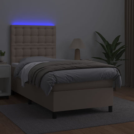 kontinentalseng med LED-lys 80x200 cm kunstlæder cappuccino