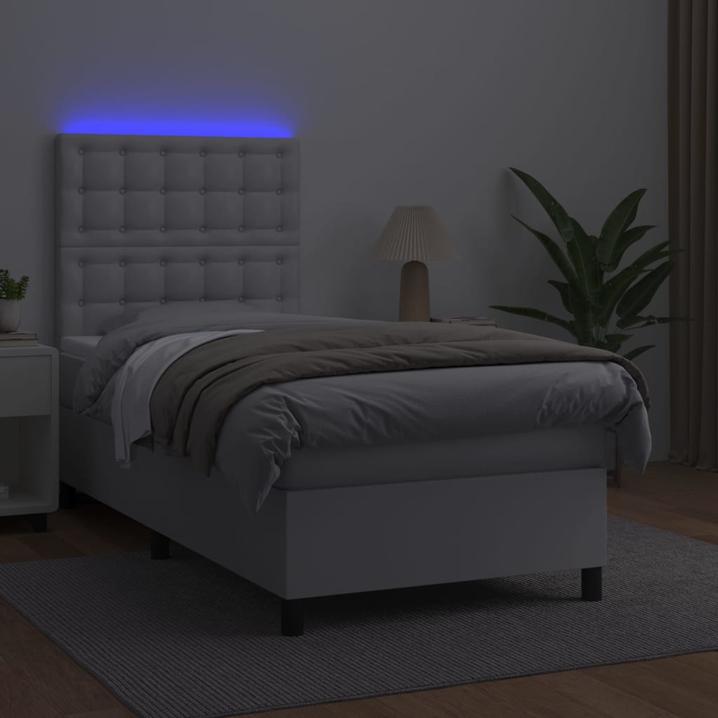 kontinentalseng med LED-lys 90x190 cm kunstlæder hvid