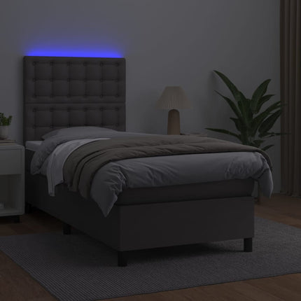 kontinentalseng med LED-lys 90x200 cm kunstlæder grå