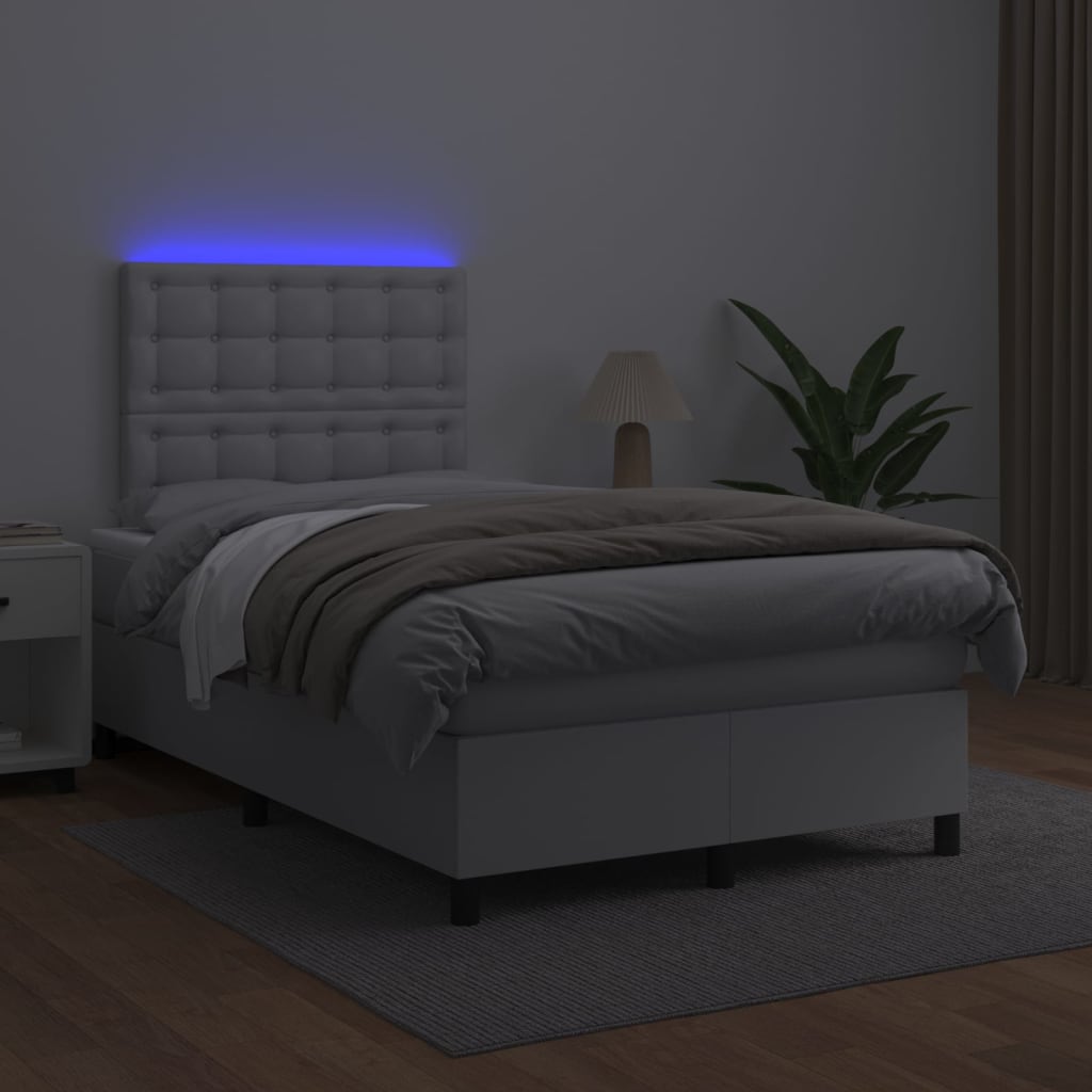 kontinentalseng med LED-lys 120x200 cm kunstlæder hvid