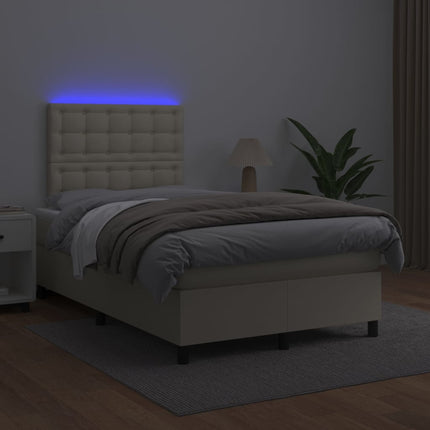kontinentalseng med LED-lys 120x200 cm kunstlæder cremefarvet