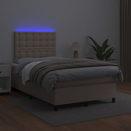 kontinentalseng med LED-lys 120x200 cm kunstlæder cappuccino