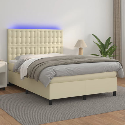 kontinentalseng med LED-lys 140x190 cm kunstlæder cremefarvet