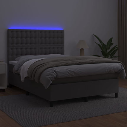 kontinentalseng med LED-lys 140x190 cm kunstlæder grå