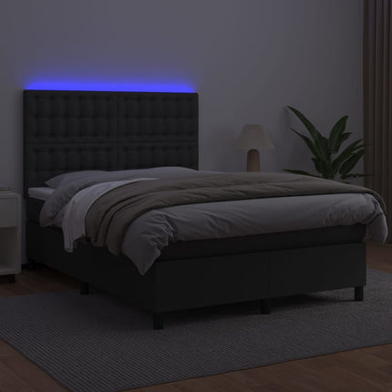 kontinentalseng med LED-lys 140x200 cm kunstlæder sort