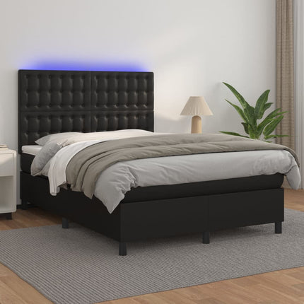 kontinentalseng med LED-lys 140x200 cm kunstlæder sort