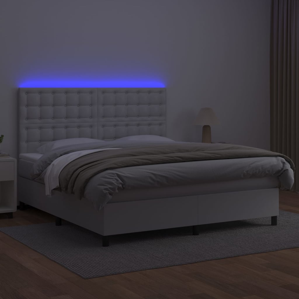 kontinentalseng med LED-lys 160x200 cm kunstlæder hvid