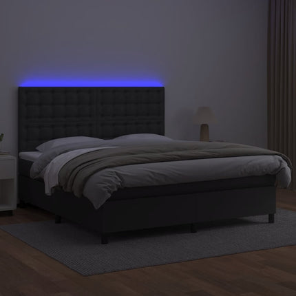 kontinentalseng med LED-lys 180x200 cm kunstlæder sort
