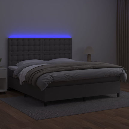 kontinentalseng med LED-lys 180x200 cm kunstlæder grå