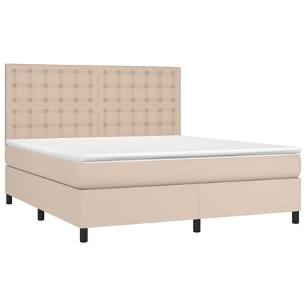 kontinentalseng LED-lys 180x200 cm kunstlæder cappuccinofarvet