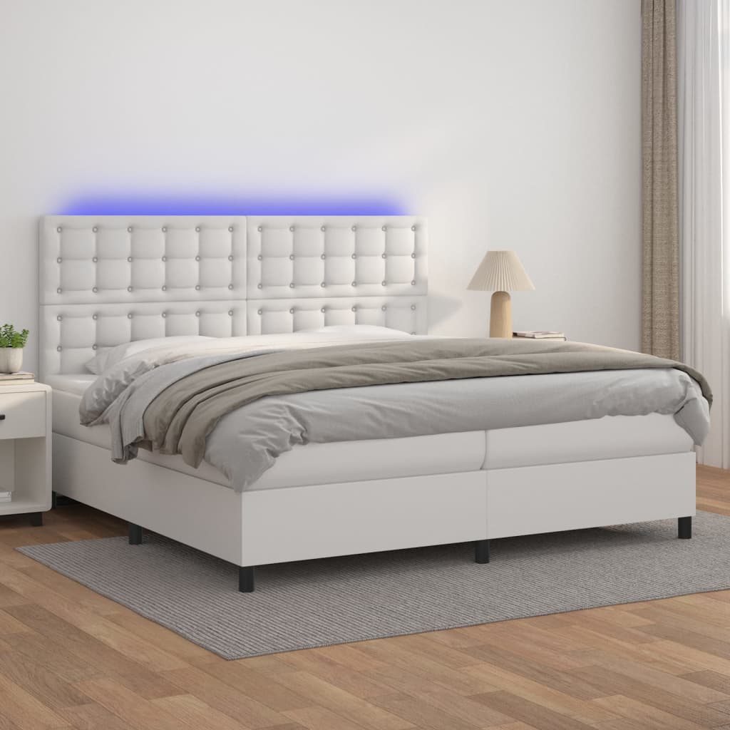 kontinentalseng med LED-lys 200x200 cm kunstlæder hvid