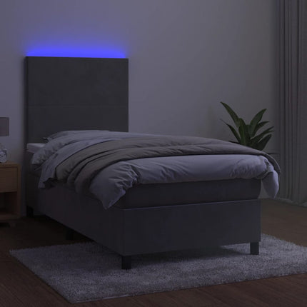 kontinentalseng med LED-lys 80x200 cm velour lysegrå