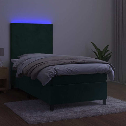 kontinentalseng med LED-lys 80x200 cm velour mørkegrøn