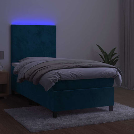 kontinentalseng med LED-lys 80x200 cm velour mørkeblå