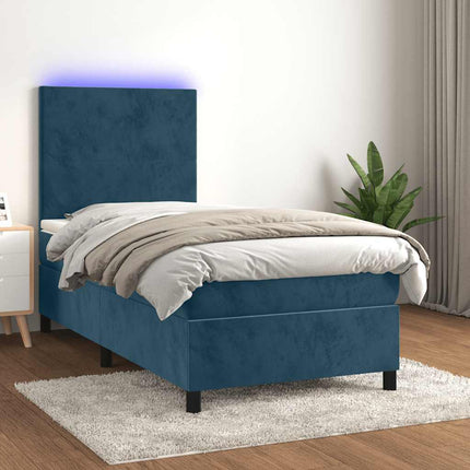 kontinentalseng med LED-lys 80x200 cm velour mørkeblå