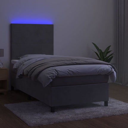 kontinentalseng med LED-lys 100x200 cm fløjl lysegrå