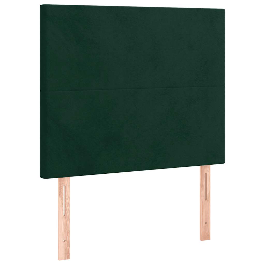 kontinentalseng med LED-lys 100x200 cm fløjl mørkegrøn