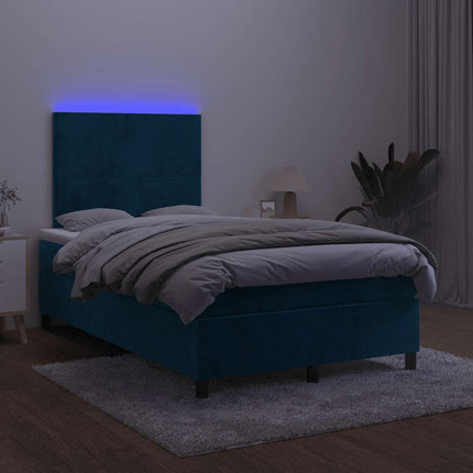 kontinentalseng med LED-lys 120x200 cm fløjl mørkeblå