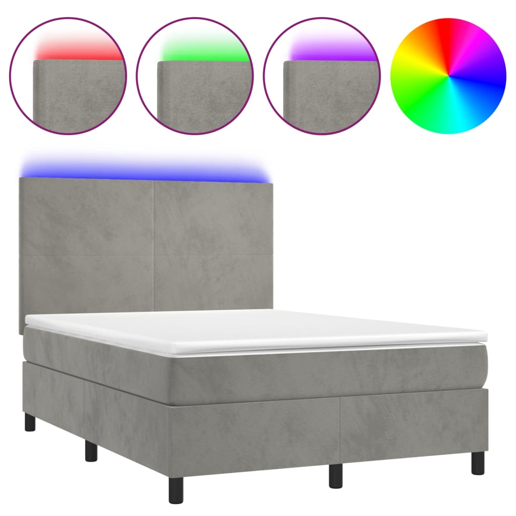 kontinentalseng med LED-lys 140x190 cm velour lysegrå