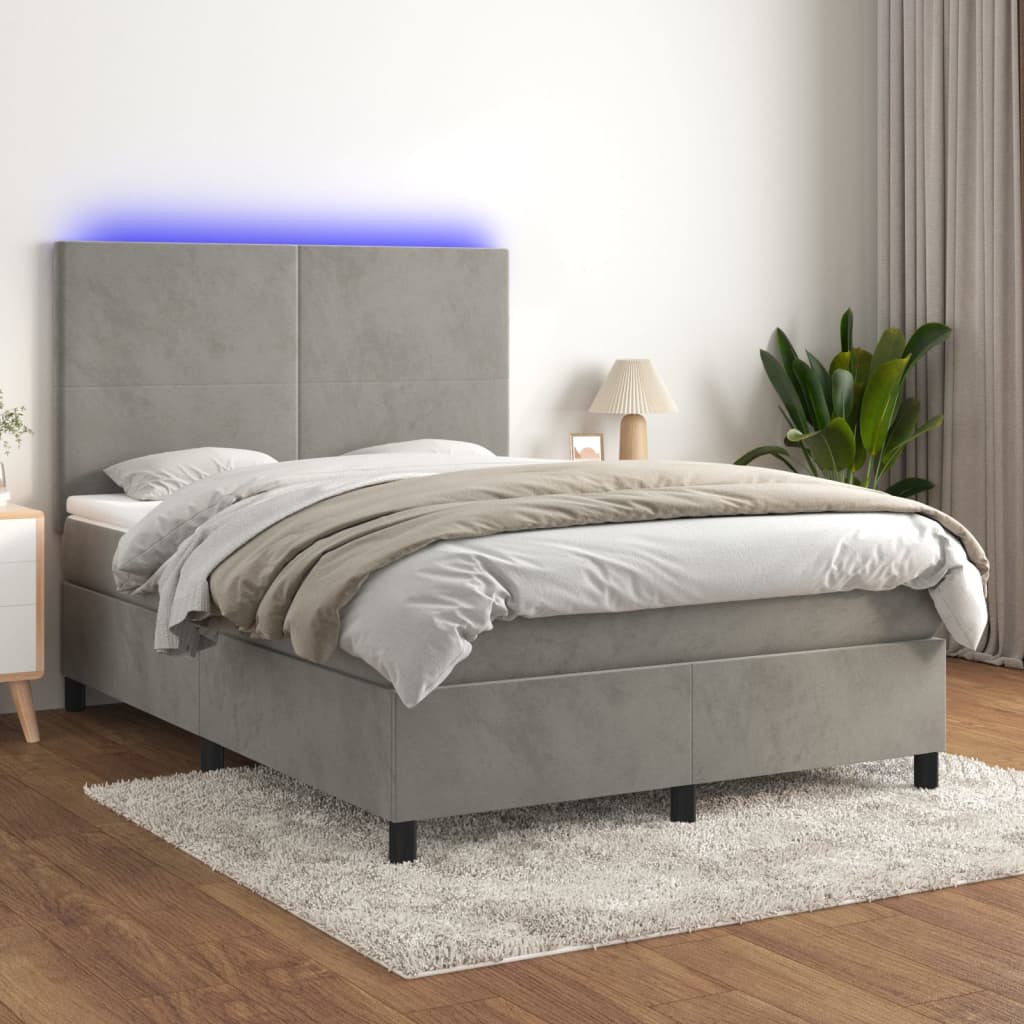 kontinentalseng med LED-lys 140x190 cm velour lysegrå