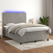kontinentalseng med LED-lys 140x190 cm velour lysegrå
