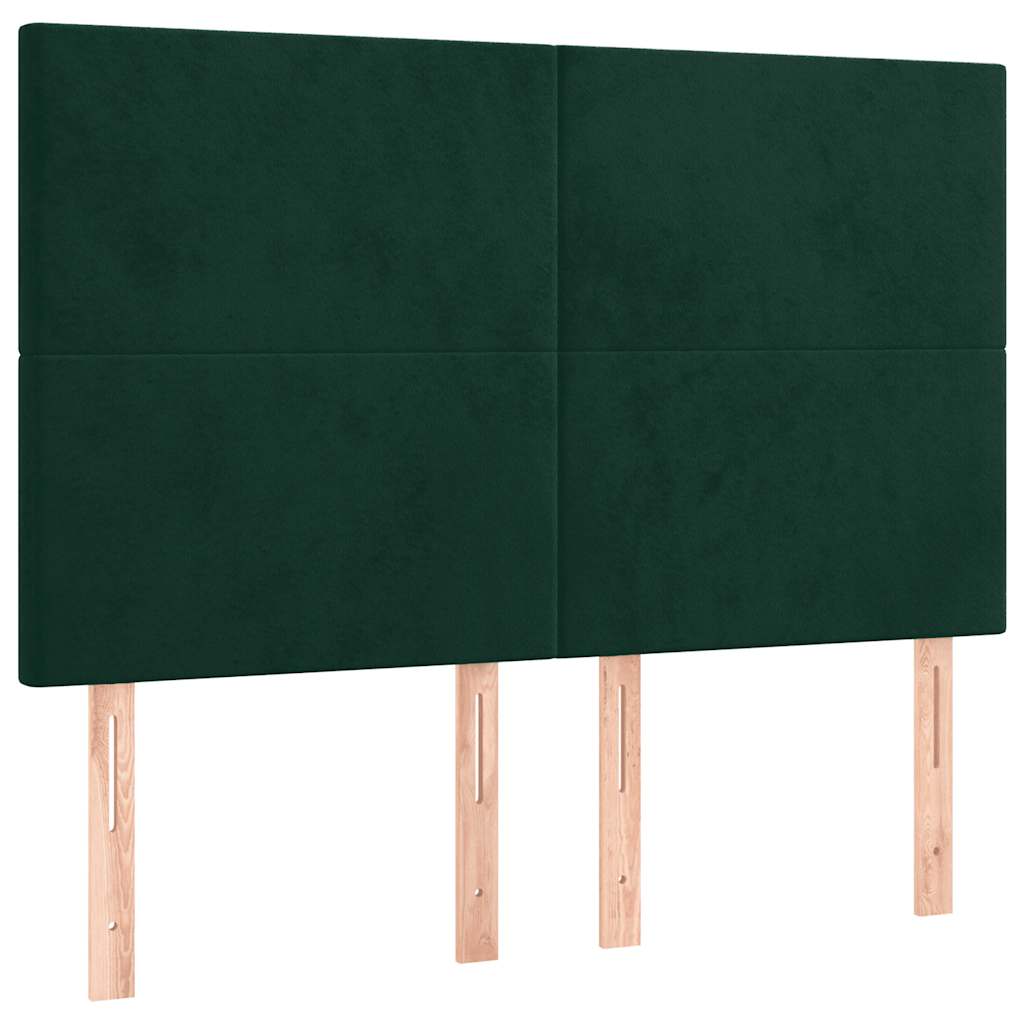 kontinentalseng med LED-lys 140x190 cm fløjl mørkegrøn