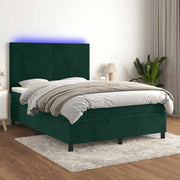 kontinentalseng med LED-lys 140x190 cm fløjl mørkegrøn