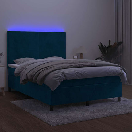 kontinentalseng med LED-lys 140x190 cm fløjl mørkeblå
