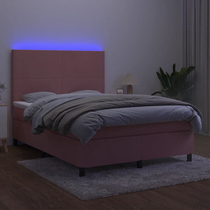 kontinentalseng med LED-lys 140x200 cm fløjl lyserød