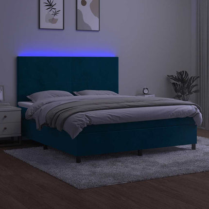 kontinentalseng med LED-lys 160x200 cm fløjl mørkeblå