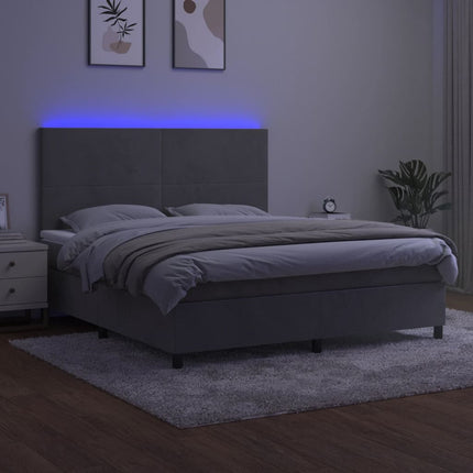 kontinentalseng med LED-lys 180x200 cm fløjl lysegrå