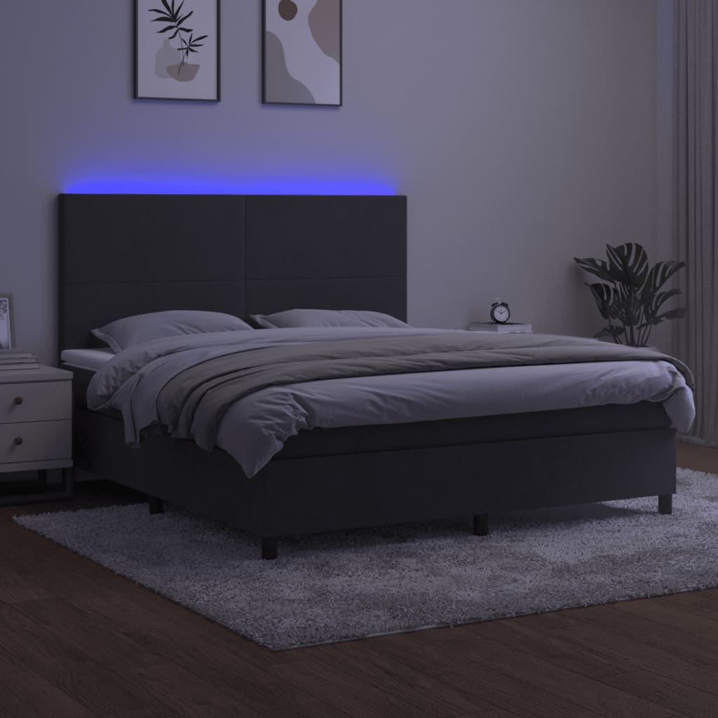 kontinentalseng med LED-lys 180x200 cm fløjl mørkegrå