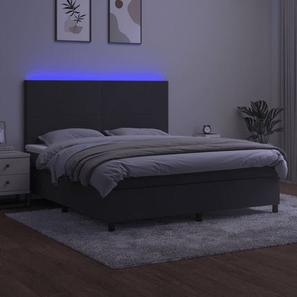 kontinentalseng med LED-lys 180x200 cm fløjl mørkegrå