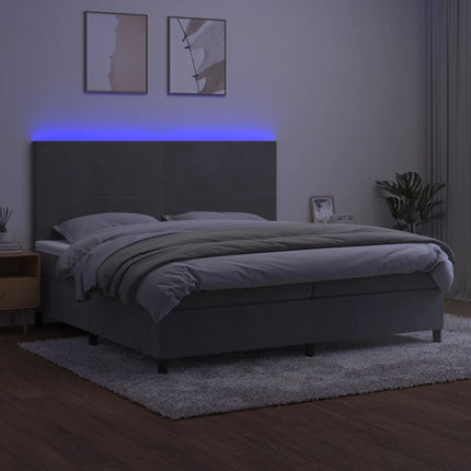 kontinentalseng med LED-lys 200x200 cm fløjl lysegrå