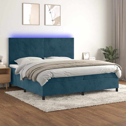 kontinentalseng med LED-lys 200x200 cm fløjl mørkeblå