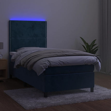 kontinentalseng med LED-lys 80x200 cm velour mørkeblå