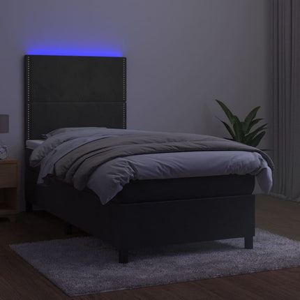 kontinentalseng med LED-lys 90x190 cm fløjl mørkegrå