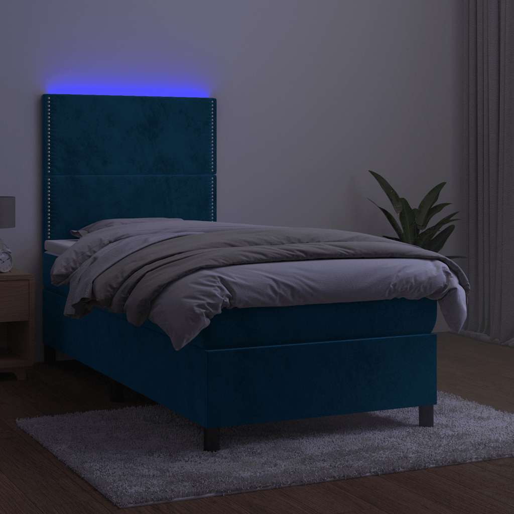 kontinentalseng med LED-lys 100x200 cm fløjl mørkeblå