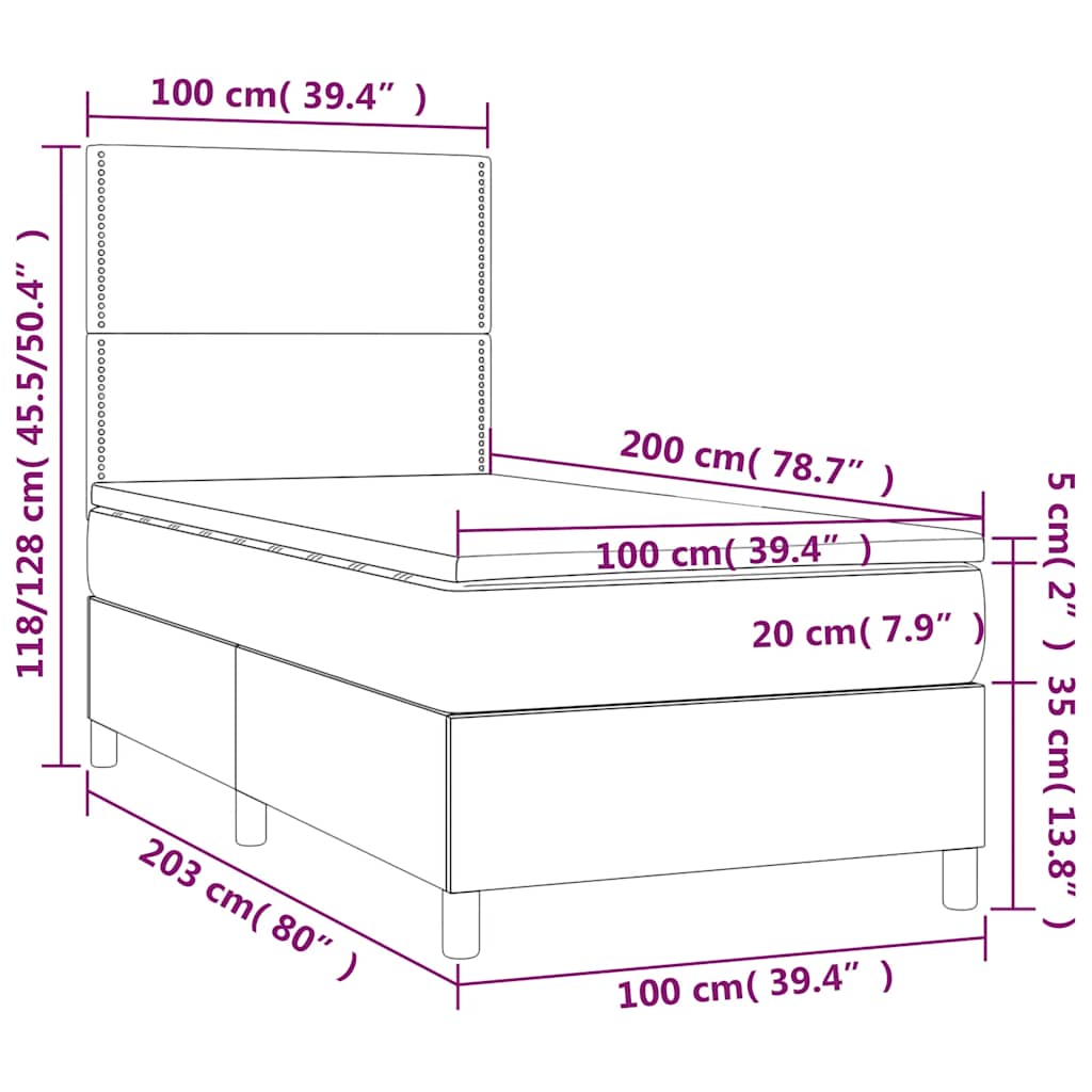 kontinentalseng med LED-lys 100x200 cm fløjl mørkeblå