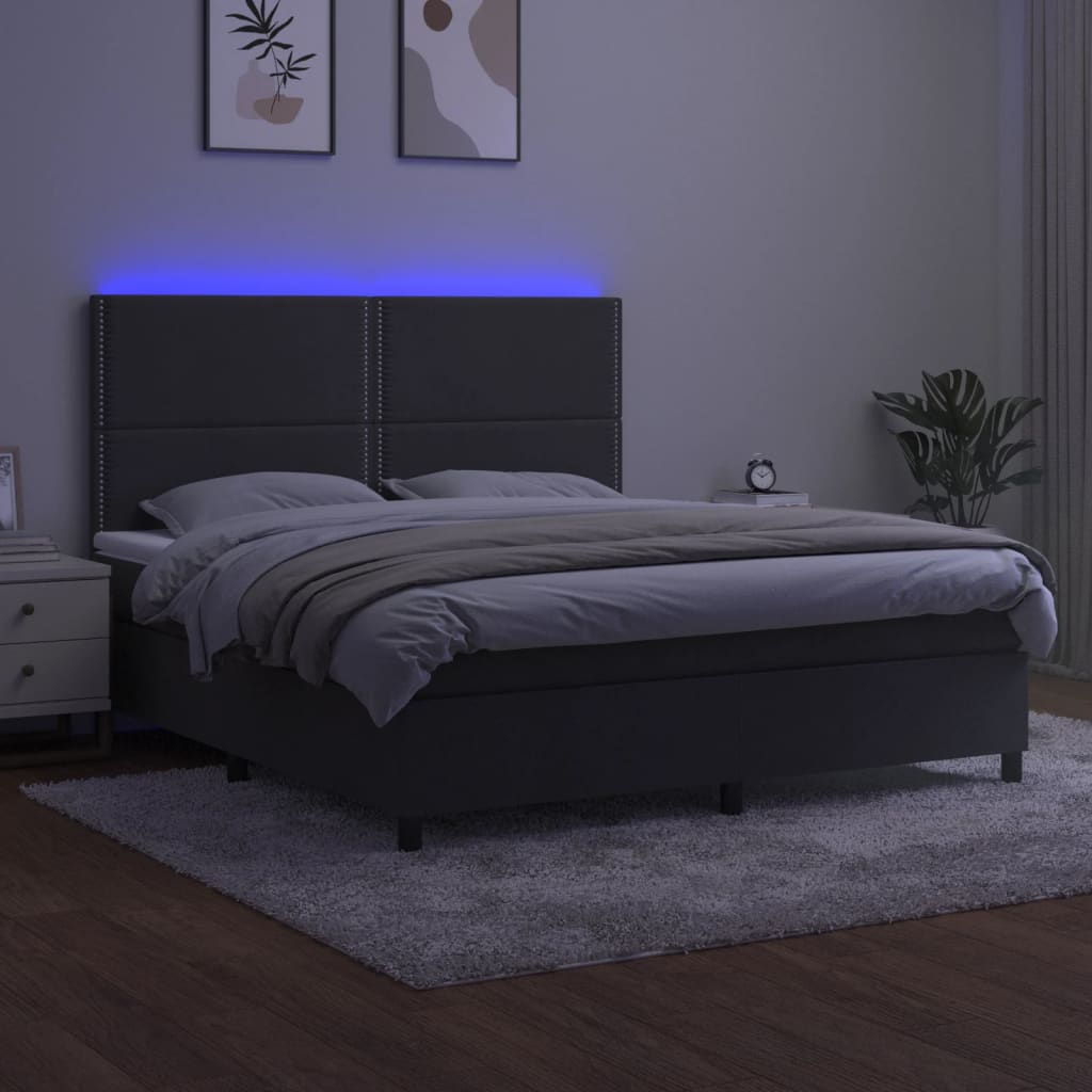 kontinentalseng med LED-lys 160x200 cm fløjl mørkegrå