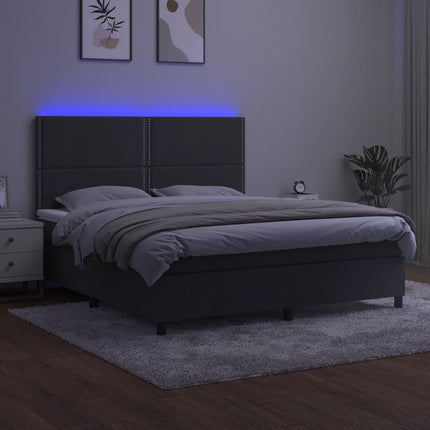 kontinentalseng med LED-lys 180x200 cm fløjl mørkegrå