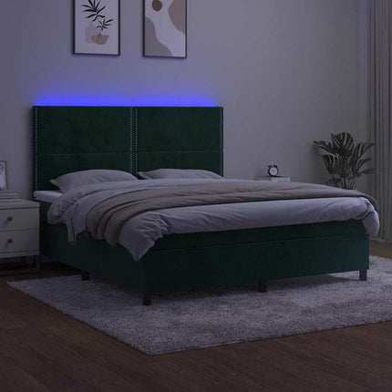 kontinentalseng med LED-lys 180x200 cm fløjl mørkegrøn
