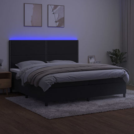 kontinentalseng med LED-lys 200x200 cm fløjl sort