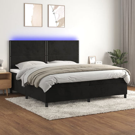 kontinentalseng med LED-lys 200x200 cm fløjl sort