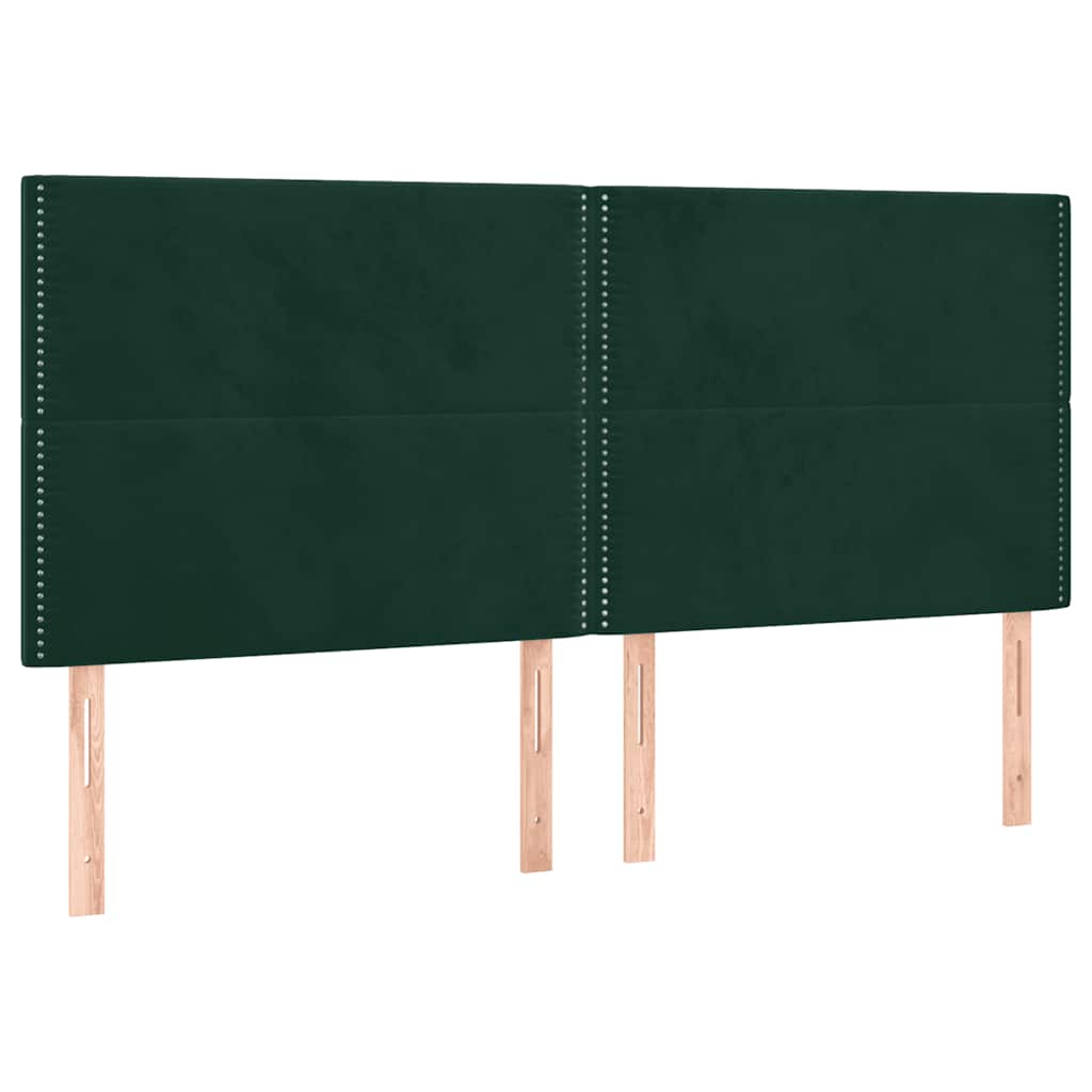 kontinentalseng med LED-lys 200x200 cm fløjl mørkegrøn