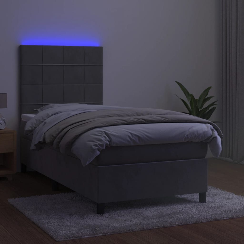 kontinentalseng med LED-lys 80x200 cm velour lysegrå