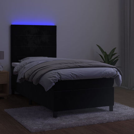 kontinentalseng med LED-lys 90x190 cm fløjl sort