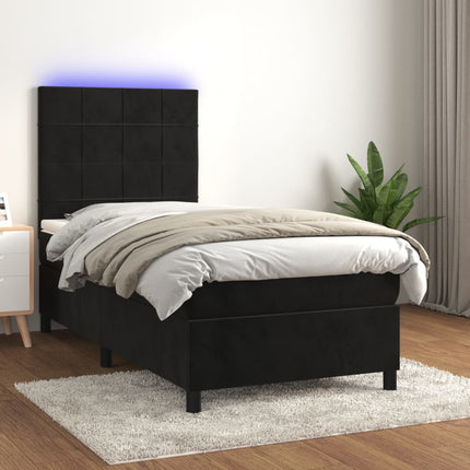kontinentalseng med LED-lys 90x190 cm fløjl sort